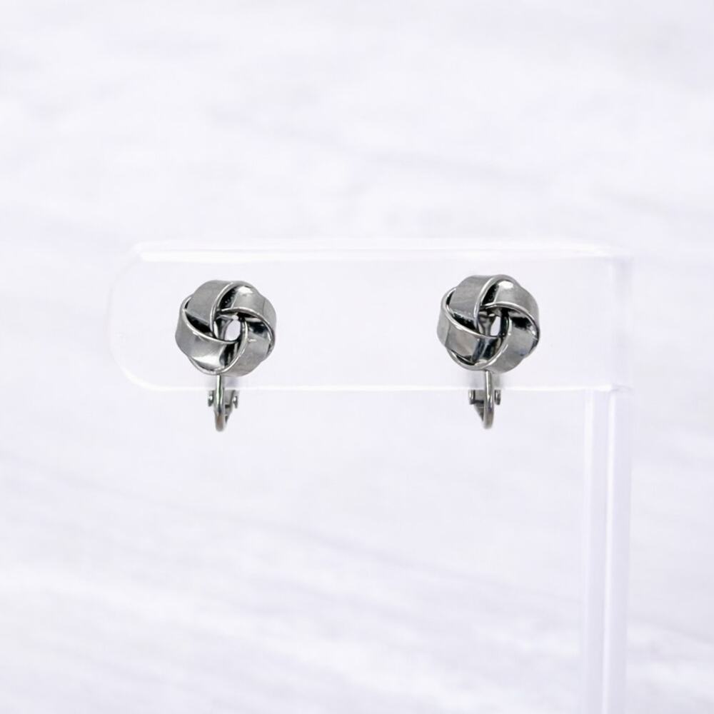 Vintage Clip On Earrings Silver Tone Classic Celtic Knot Design